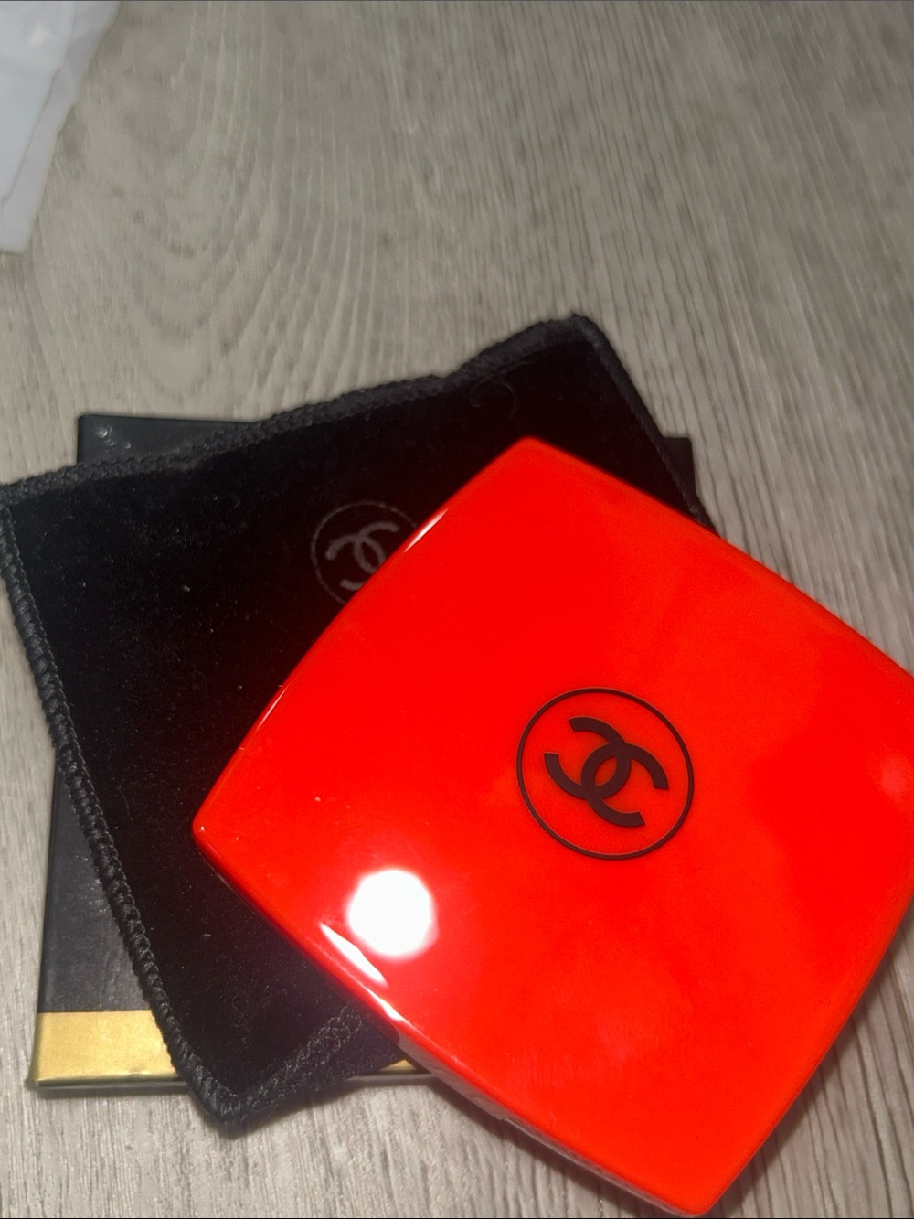 CHANEL Red Compact Mirror with Black CC Emblem